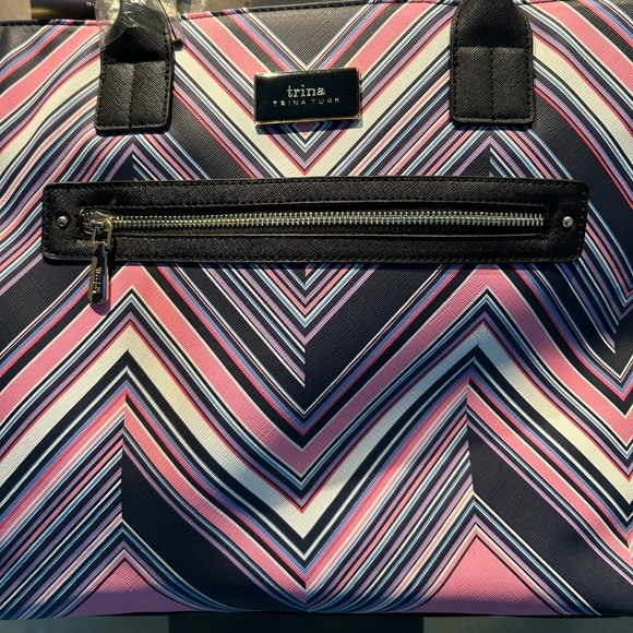 Trina Turk Chevron Tote in Pink and Navy - Picture 7 of 16